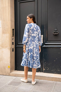 Sienna Silk & Viscose Shirt Midi Length Dress | Blue