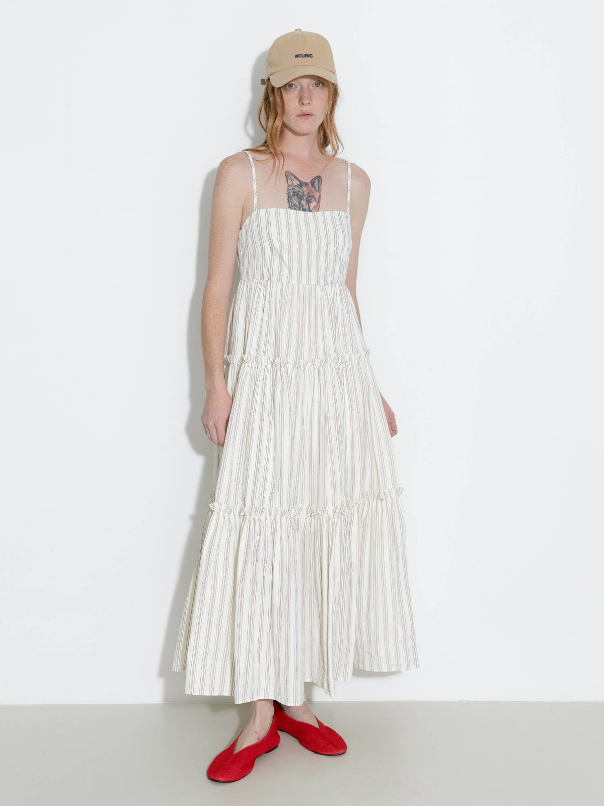 Strap Striped Cake Dress | Cream & Red
