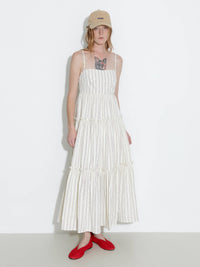 Strap Striped Cake Dress | Cream & Red