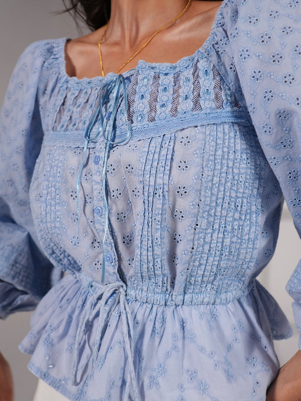 Dee Blue Washed Embroidery Cotton Top