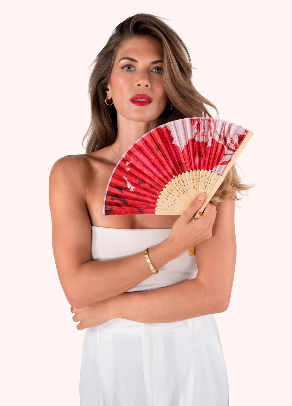 Rouge Blooms Satin Fan