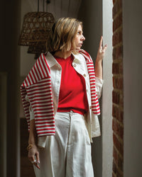 Rebecca Stripe Top | Red/Ecru
