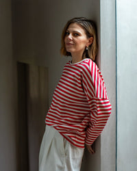 Rebecca Stripe Top | Red/Ecru