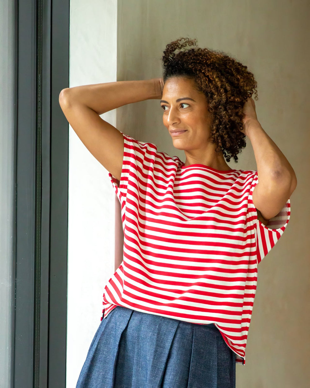 Wei Stripe Top | Red/Ecru