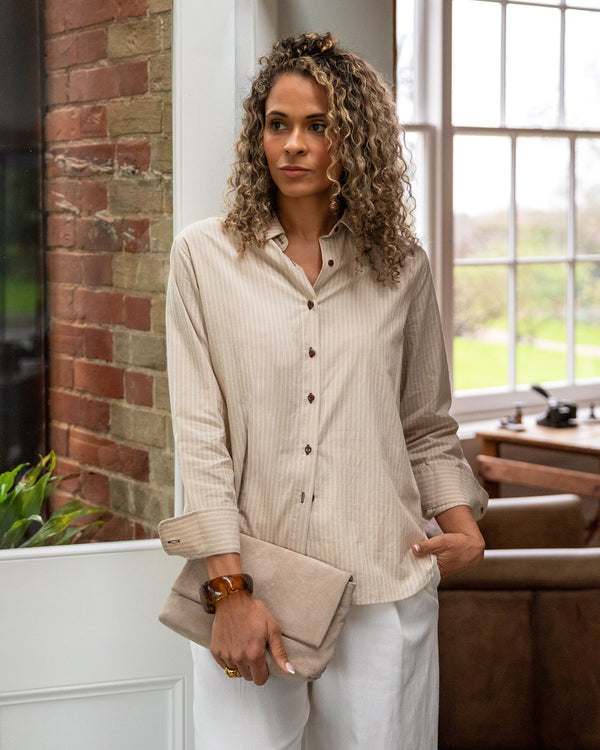 Nola Stripe Shirt | Beige/Ecru