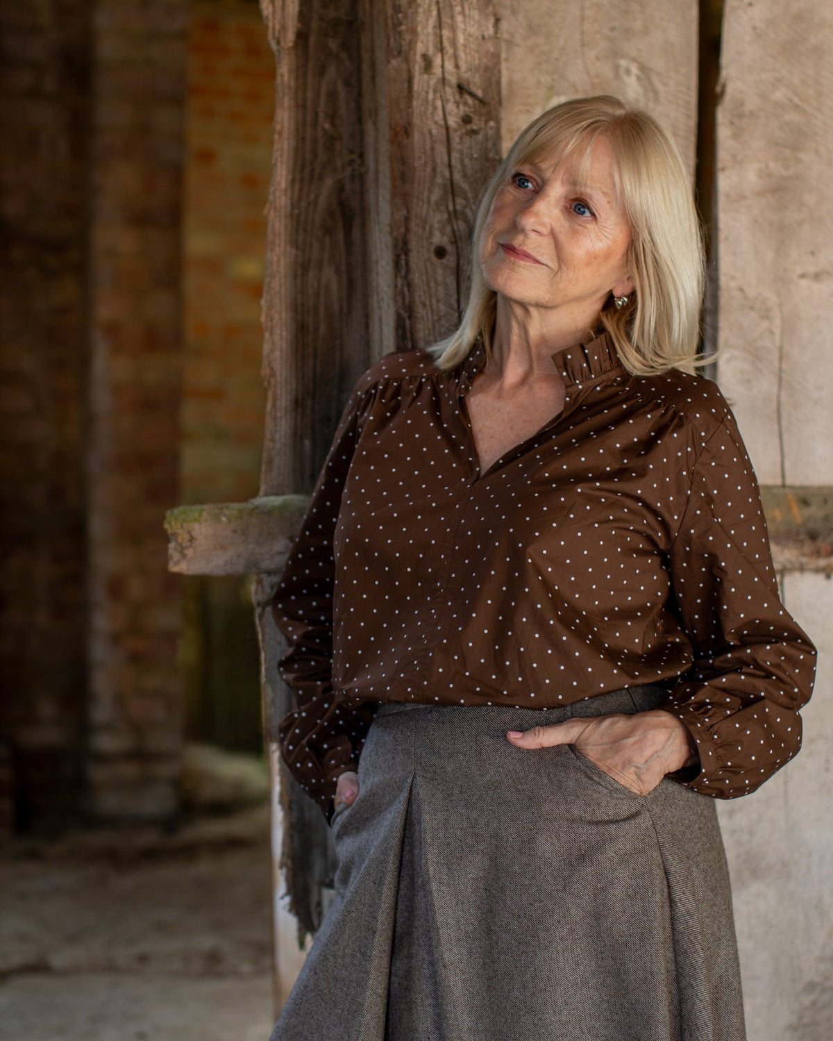 Greta Shirt | Brown Polka Dot
