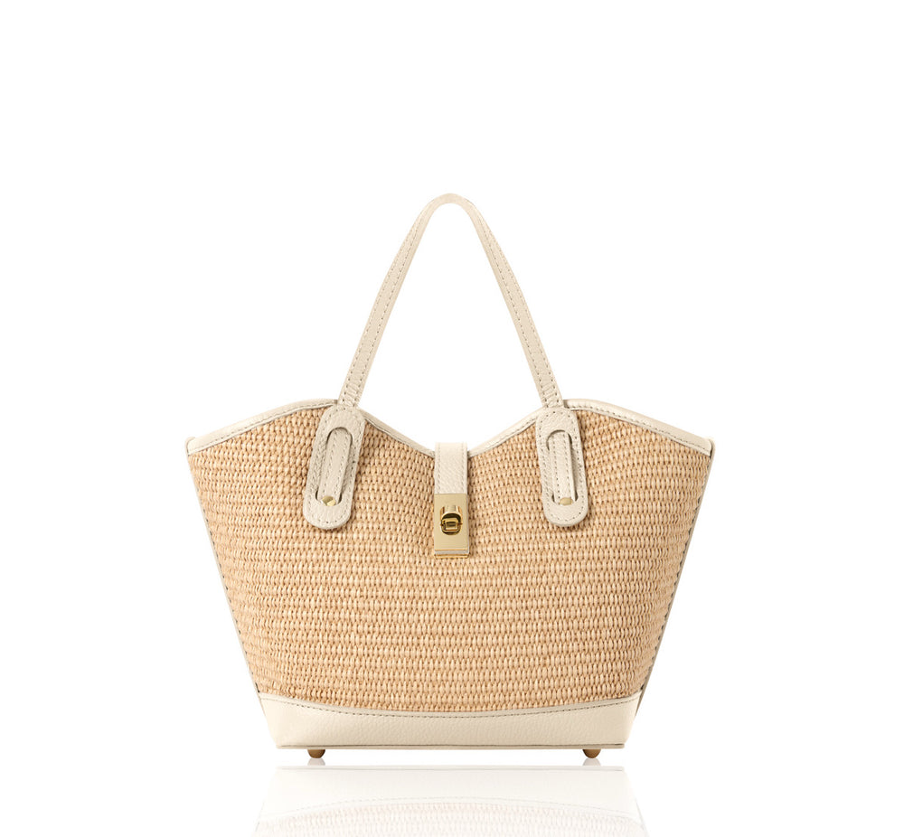 Raffia Leather Detail Handbag in Cream