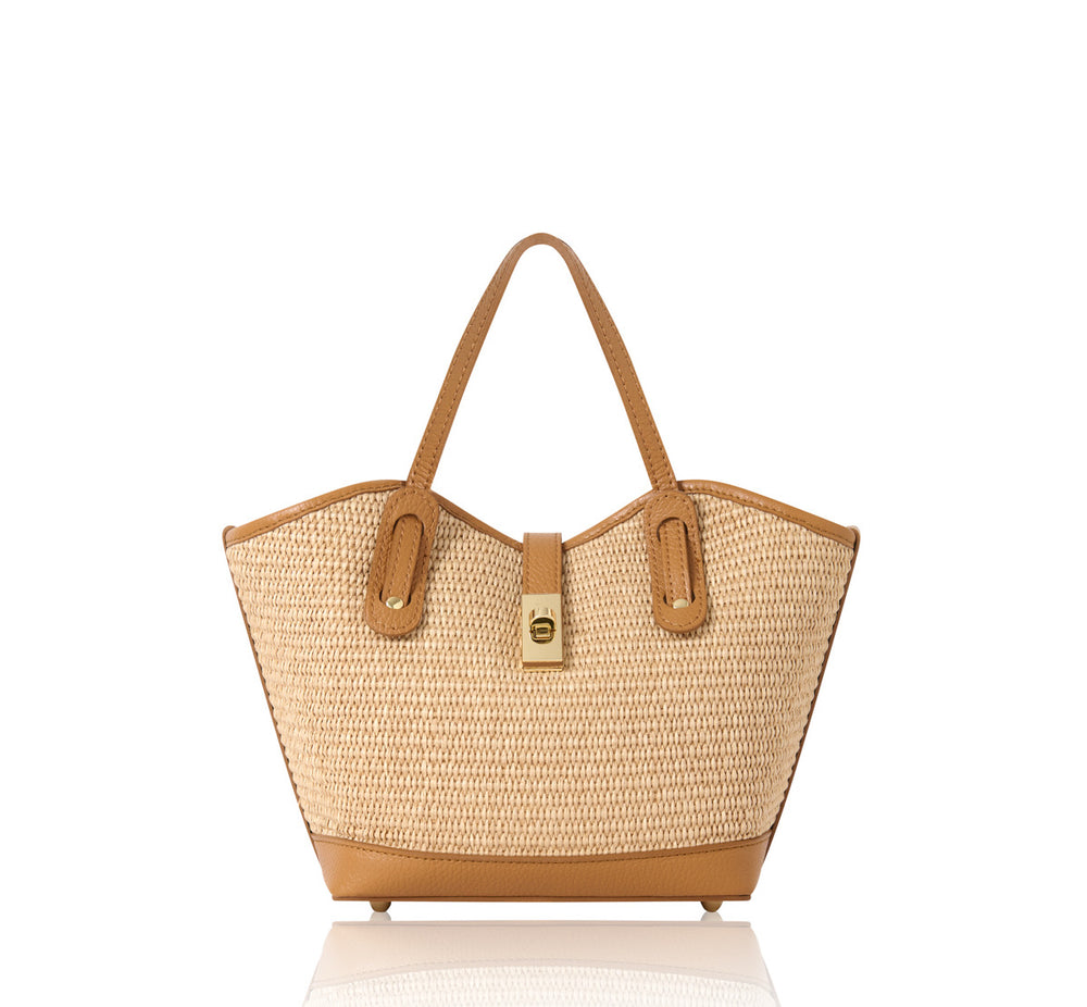 Raffia Leather Detail Handbag in Tan