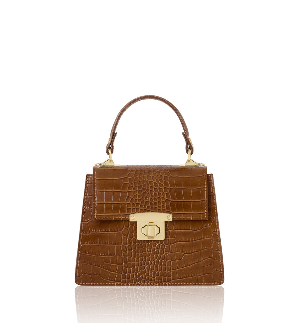 Leather Croc Embossed Structured Bag