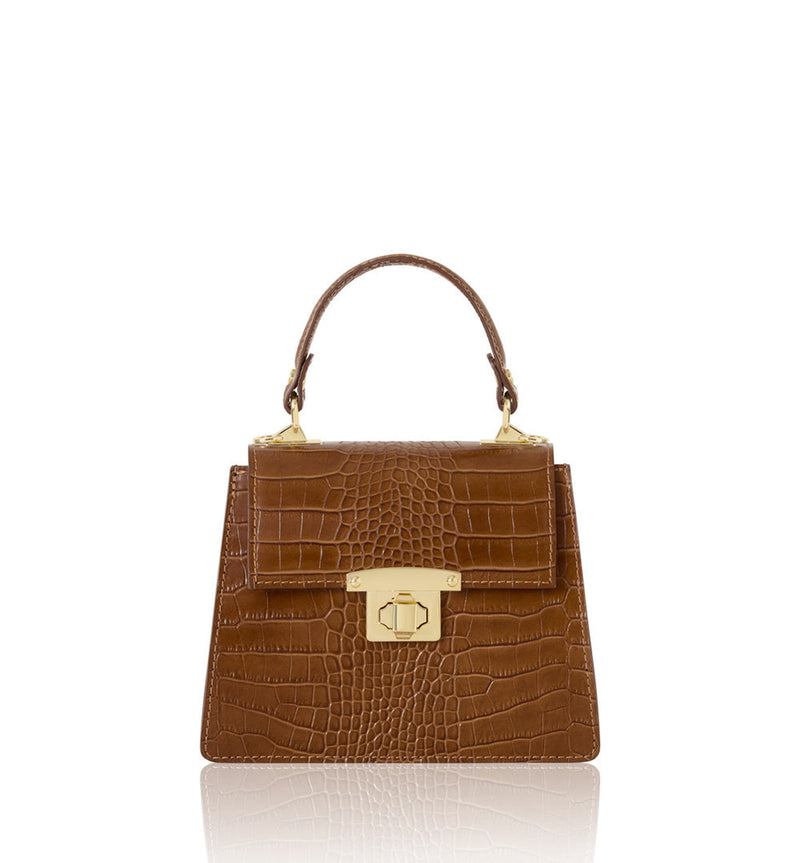 Leather Croc Embossed Structured Bag