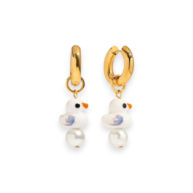Ceramic & Pearl effect Duck Earrings