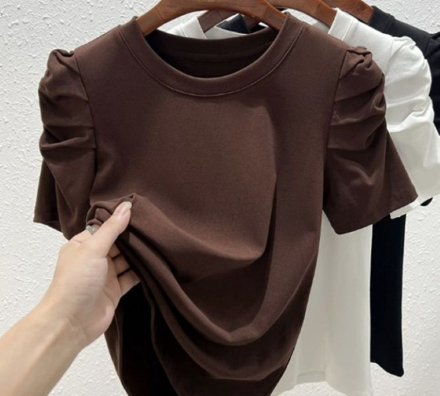 Chocolate Brown Ruched Sleeve T-Shirt