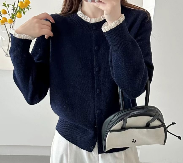 Lace Trimmed Cardigan | Navy