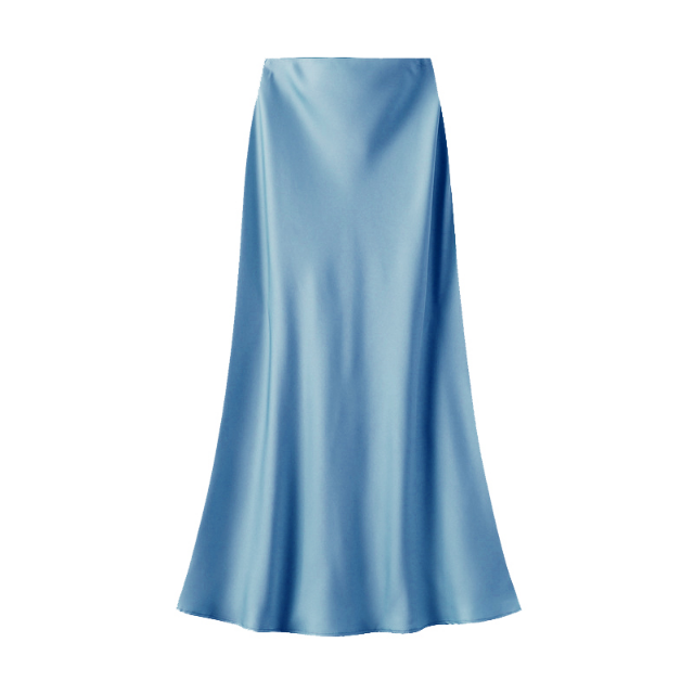 Satin Slip Skirt in Lake Blue