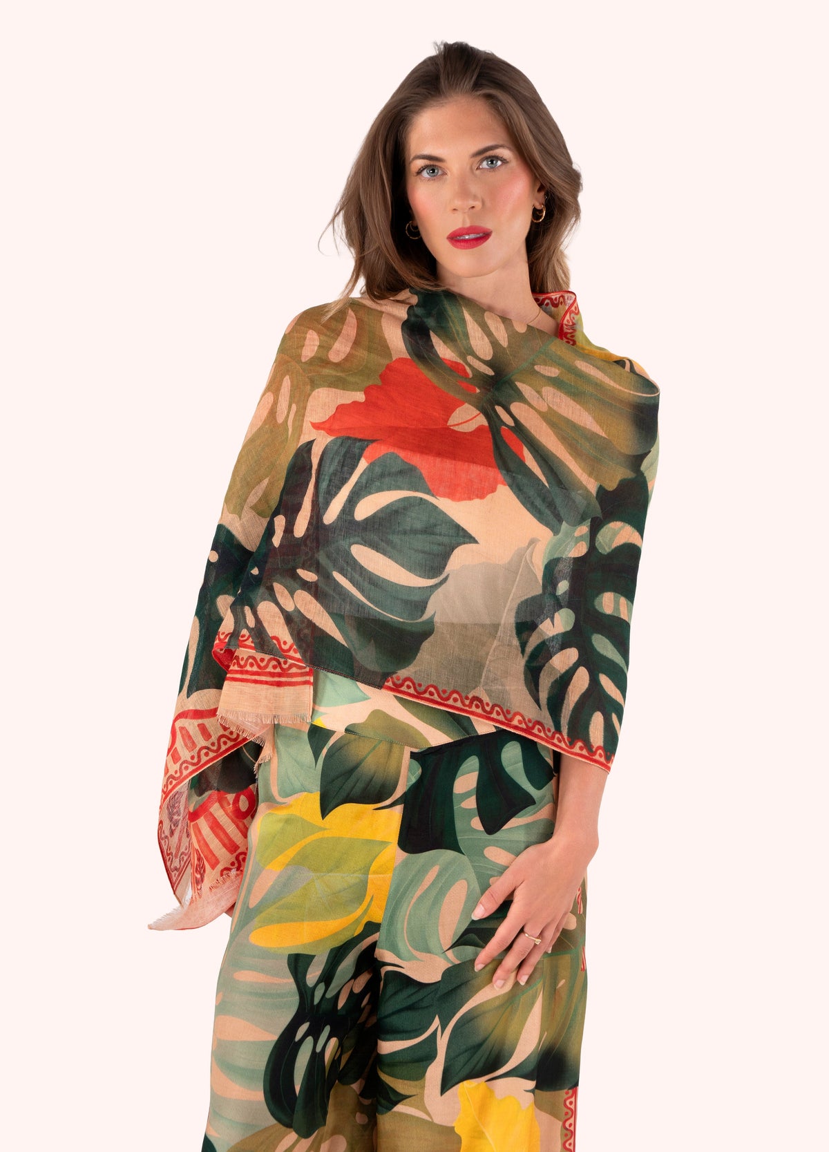 Exotic Leaves Cotton & Linen Scarf