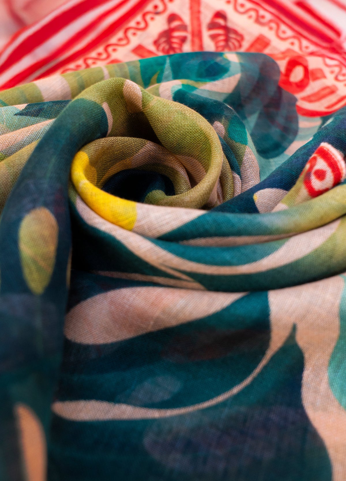 Exotic Leaves Cotton & Linen Scarf