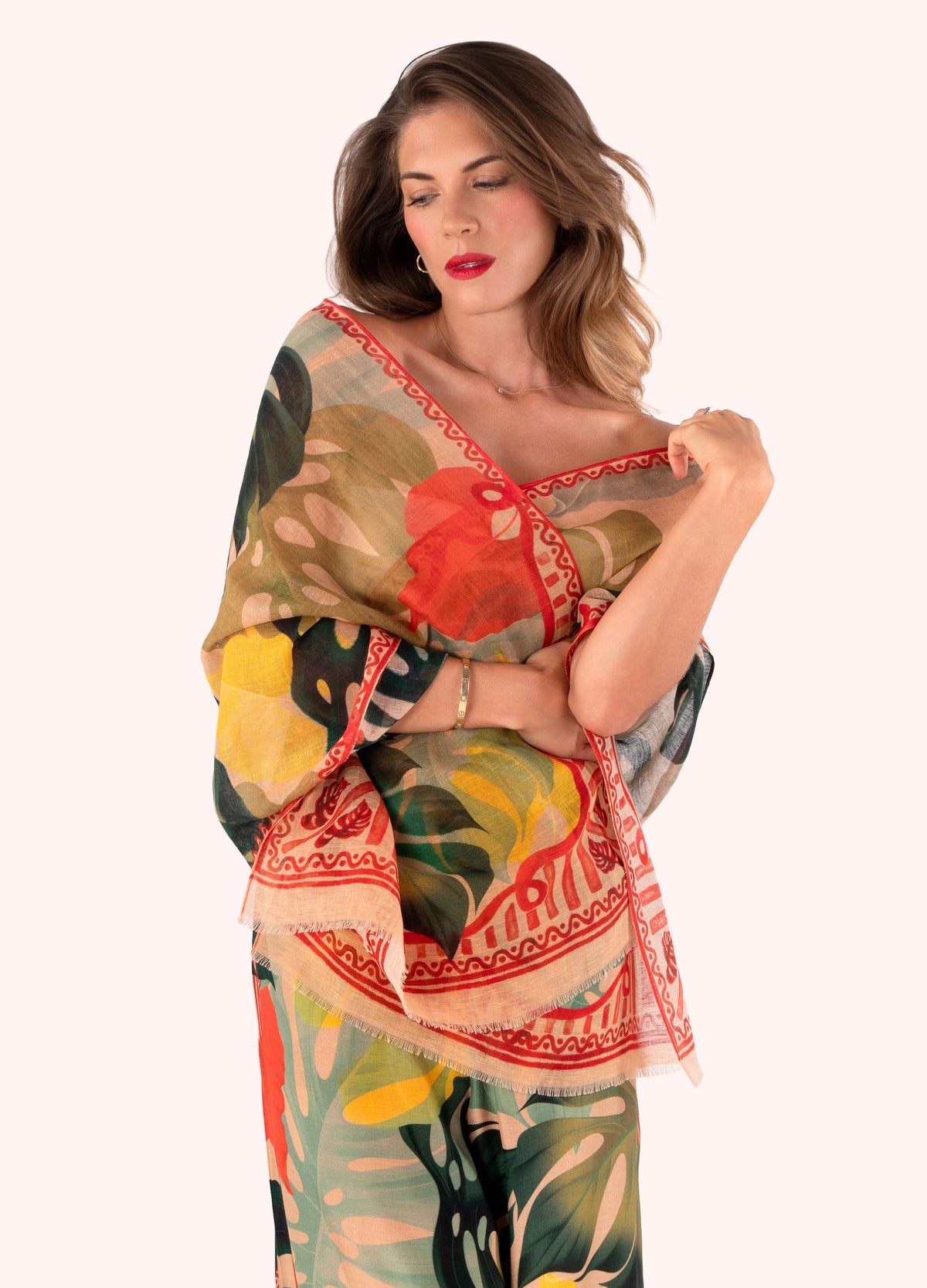Exotic Leaves Cotton & Linen Scarf