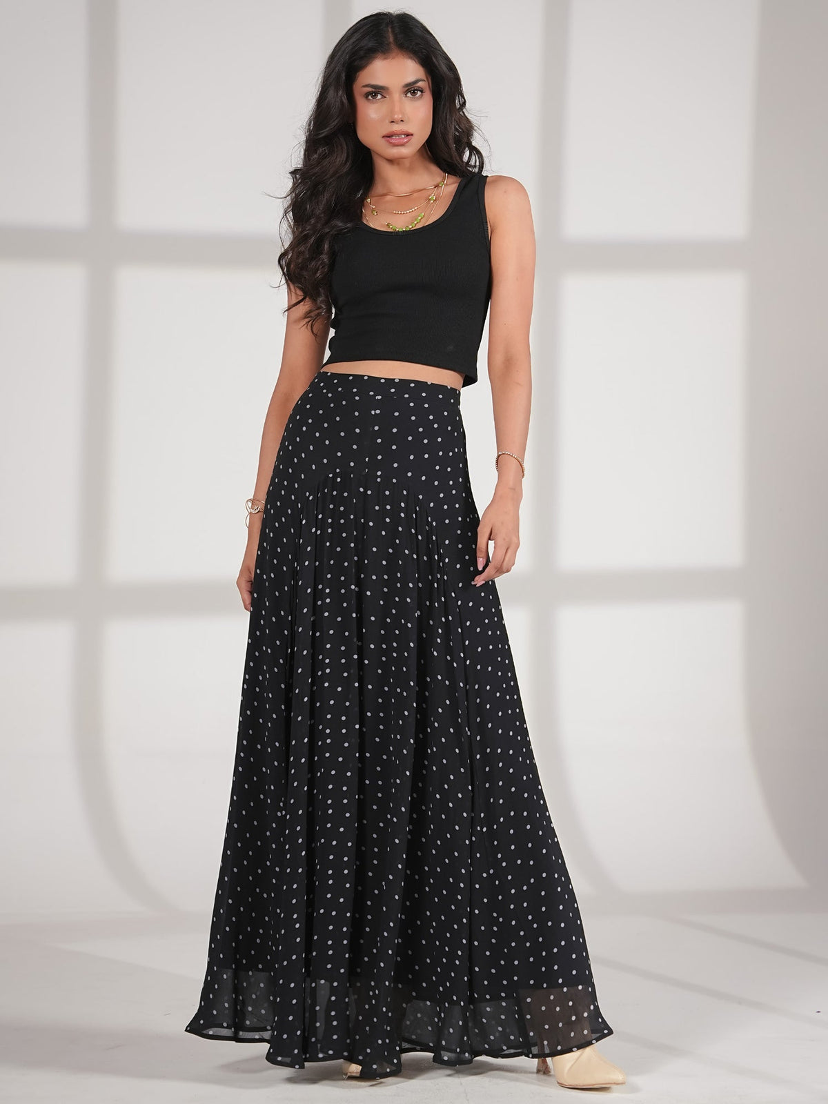 Elsie Black Spot Maxi Skirt