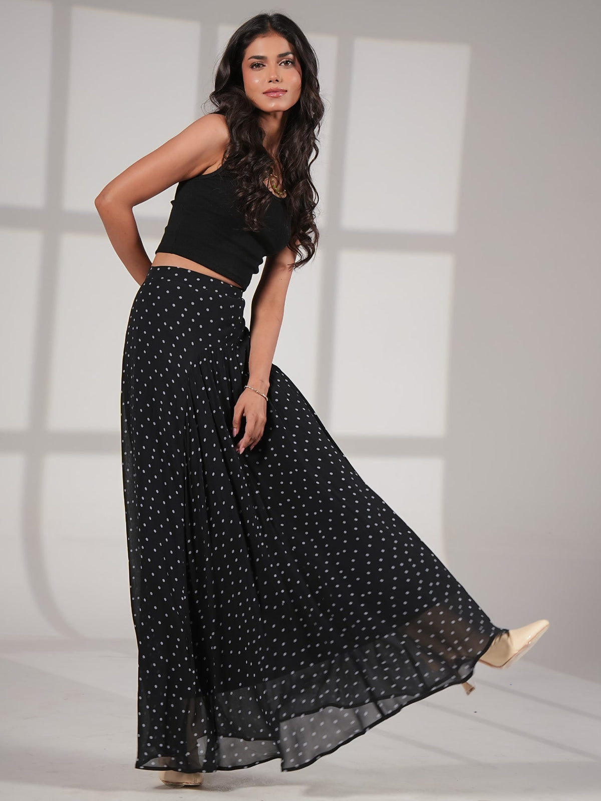 Elsie Black Spot Maxi Skirt