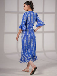 Cat Blue Cotton Broidere Midi Dress in Blue