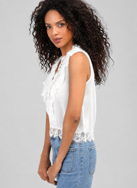 Savilma Sleeveless Lace Ruffle Top | Ecru