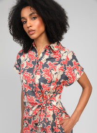 Sebela Print Tie Shirt | Blue & Coral
