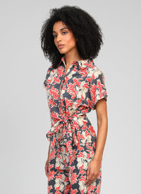 Sebela Print Tie Shirt | Blue & Coral