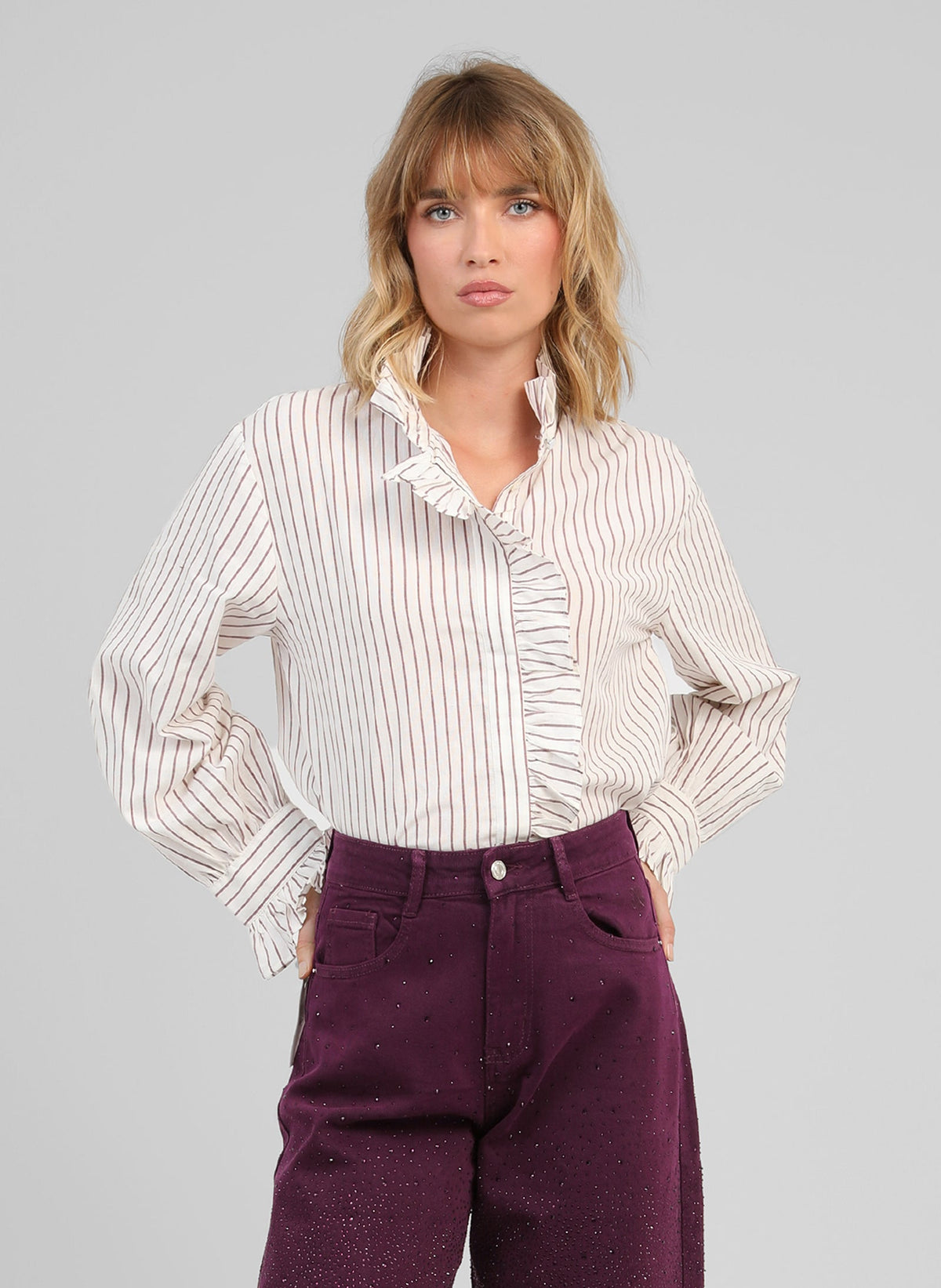 Selasy Striped Shirt | Burgandy Stripe