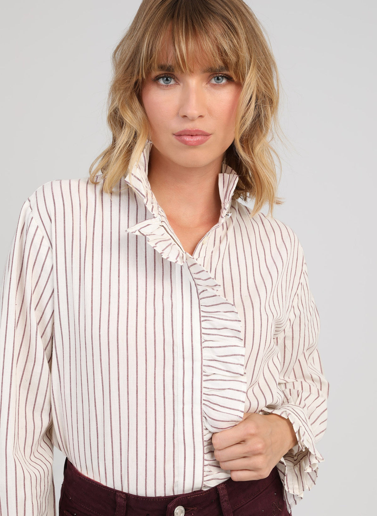 Selasy Striped Shirt | Burgandy Stripe