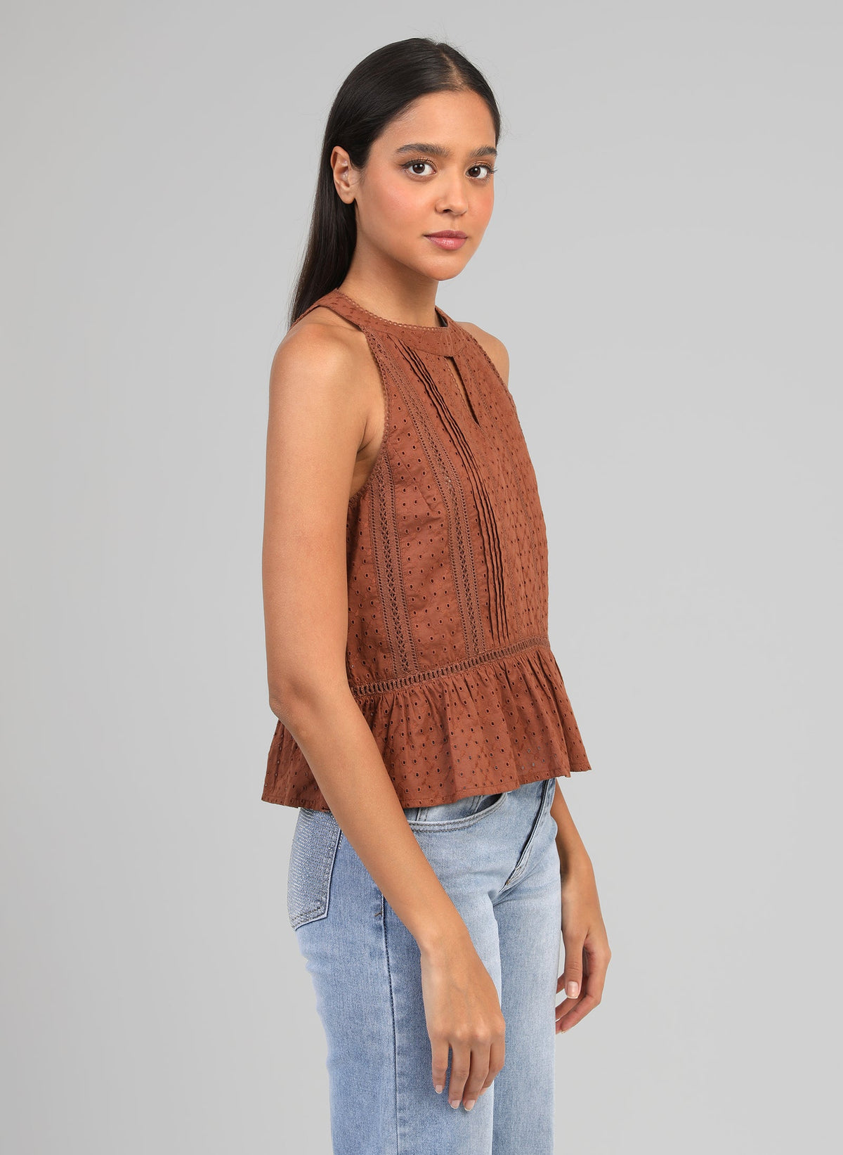 Semina Lace Halter Neck Top | Chocolate Brown