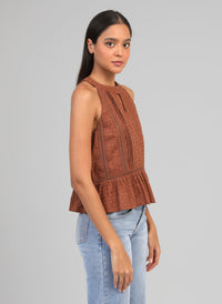 Semina Lace Halter Neck Top | Chocolate Brown