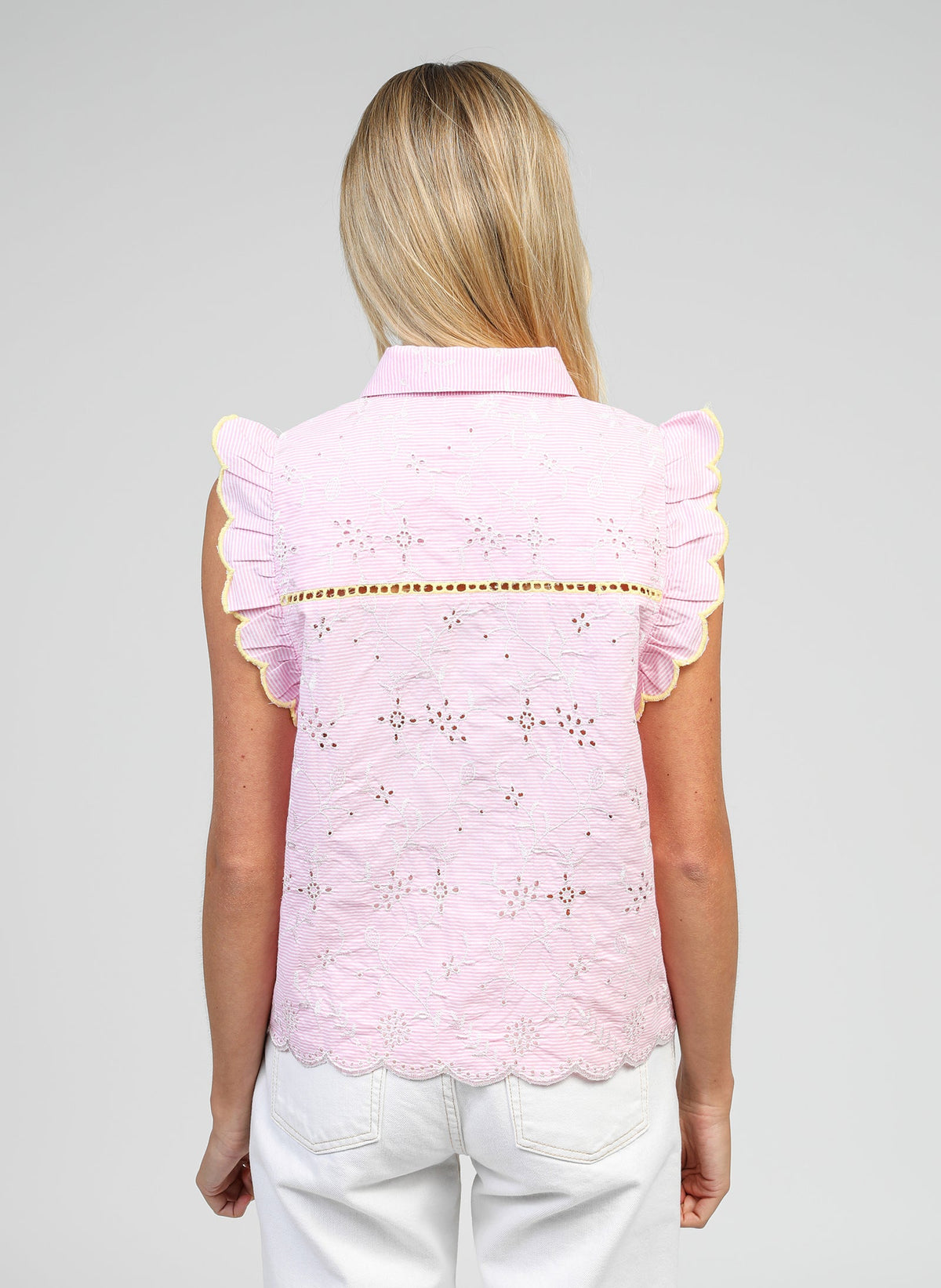 Sileon Embroidered Ruffle Sleeveless Blouse | Pink