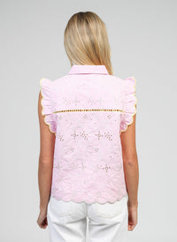 Sileon Embroidered Ruffle Sleeveless Blouse | Pink