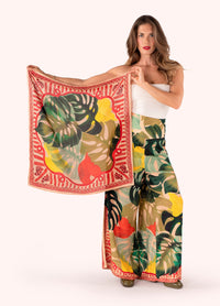 Exotic Leaves Printed 100% Silk Scarf
