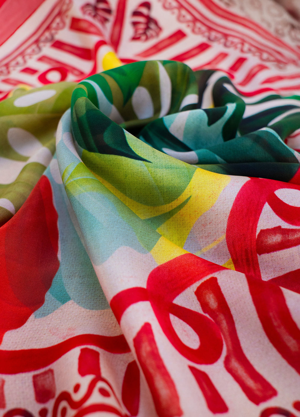 Exotic Leaves Printed 100% Silk Scarf