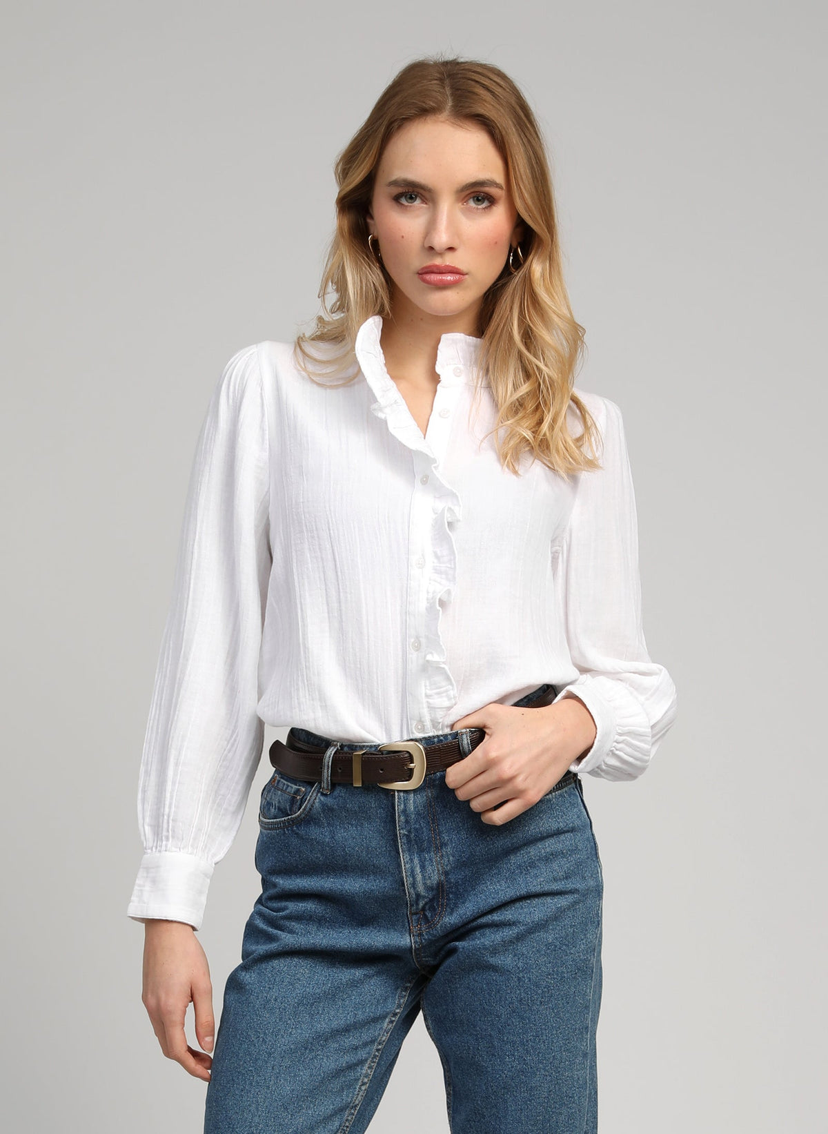 Stefilou Ruffle Blouse | White