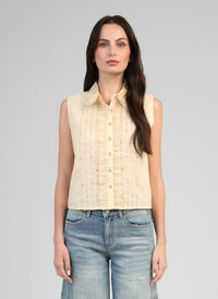 Swany Cotton Beaded Sleeveless Blouse | Yellow