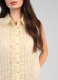 Swany Cotton Beaded Sleeveless Blouse | Yellow