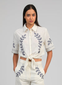 Silona Embroidered Tie Shirt | Ecru