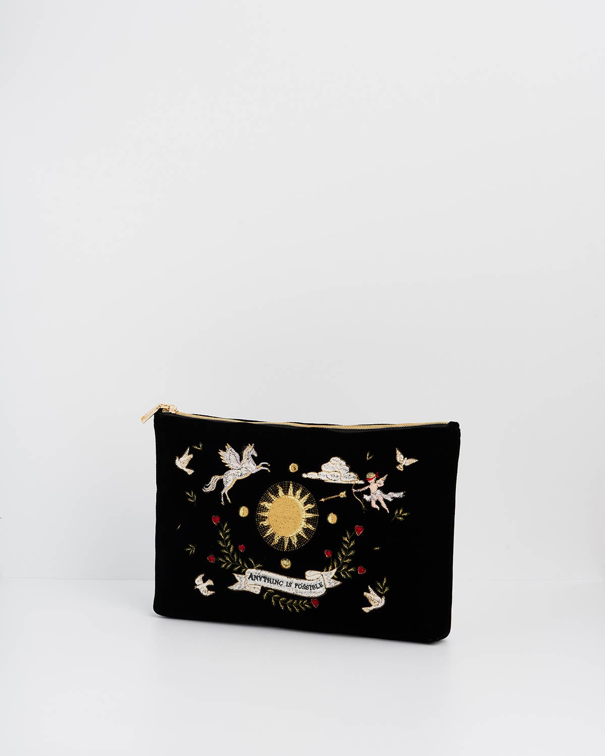 Black Celestial Velvet Embroidered Pouch