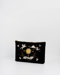 Black Celestial Velvet Embroidered Pouch
