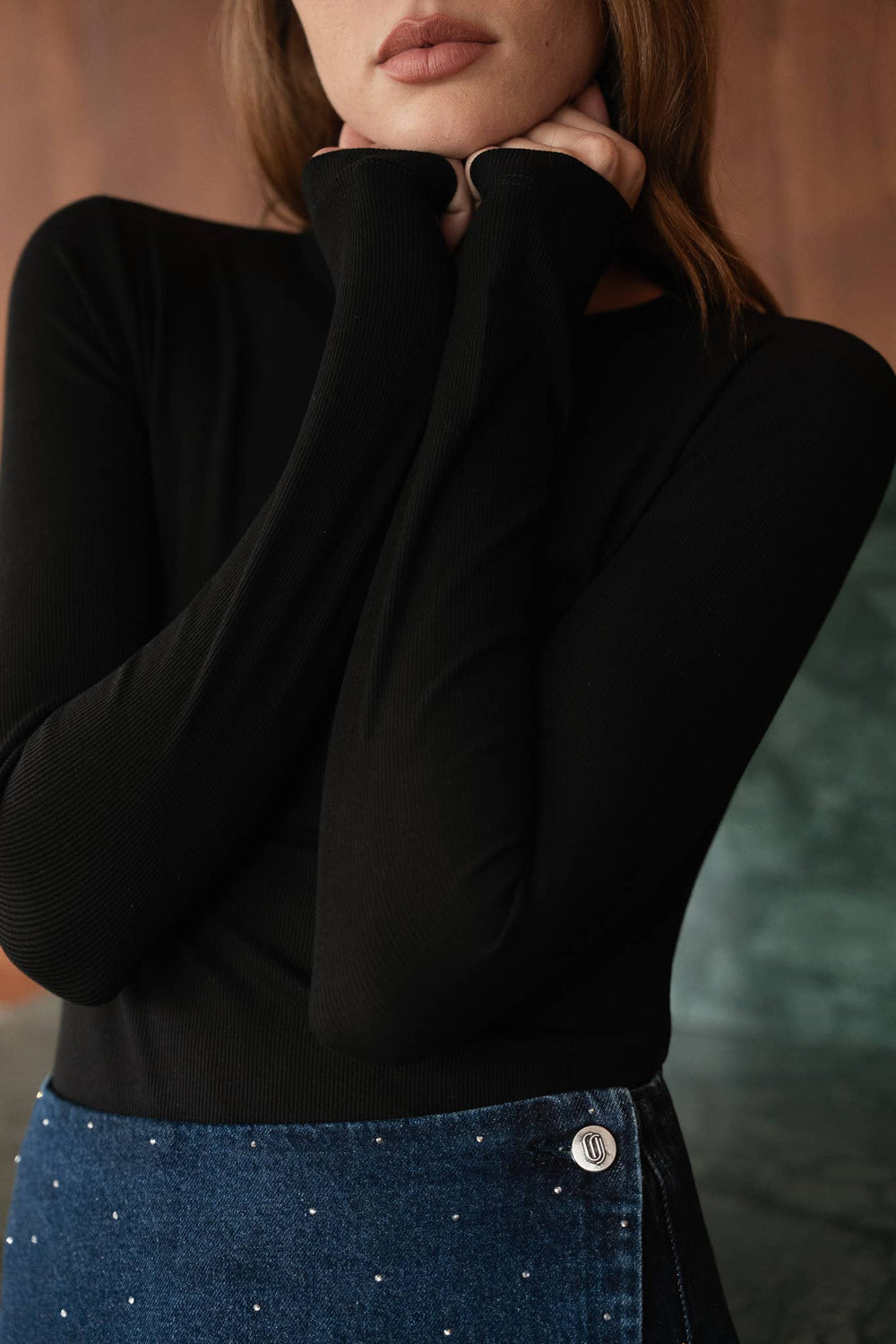 Olga Long Sleeve Rib T-Shirt | Black
