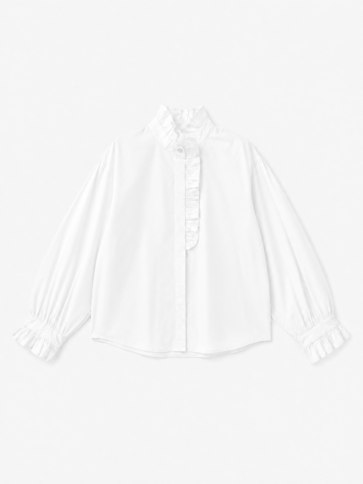 Cotton Shirt with Ruffle | White