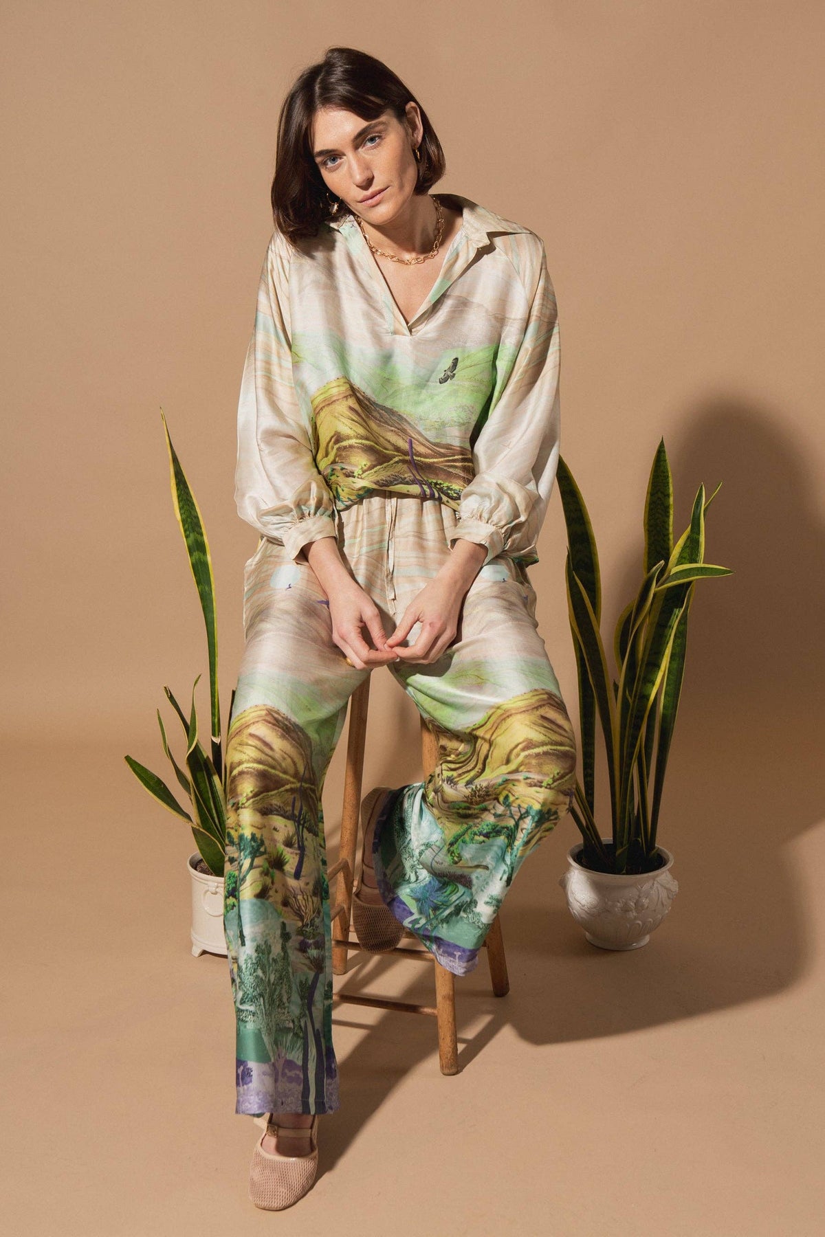 Cactus Print Silk Set