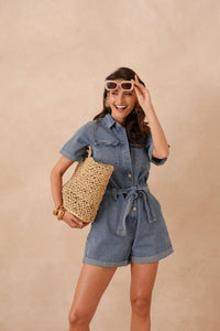 Mid Wash Denim Short Playsuit