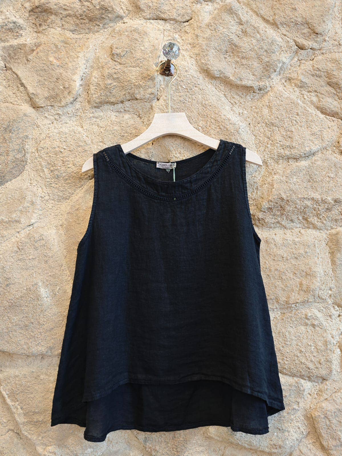 Linen Vest Top with Lace Detail