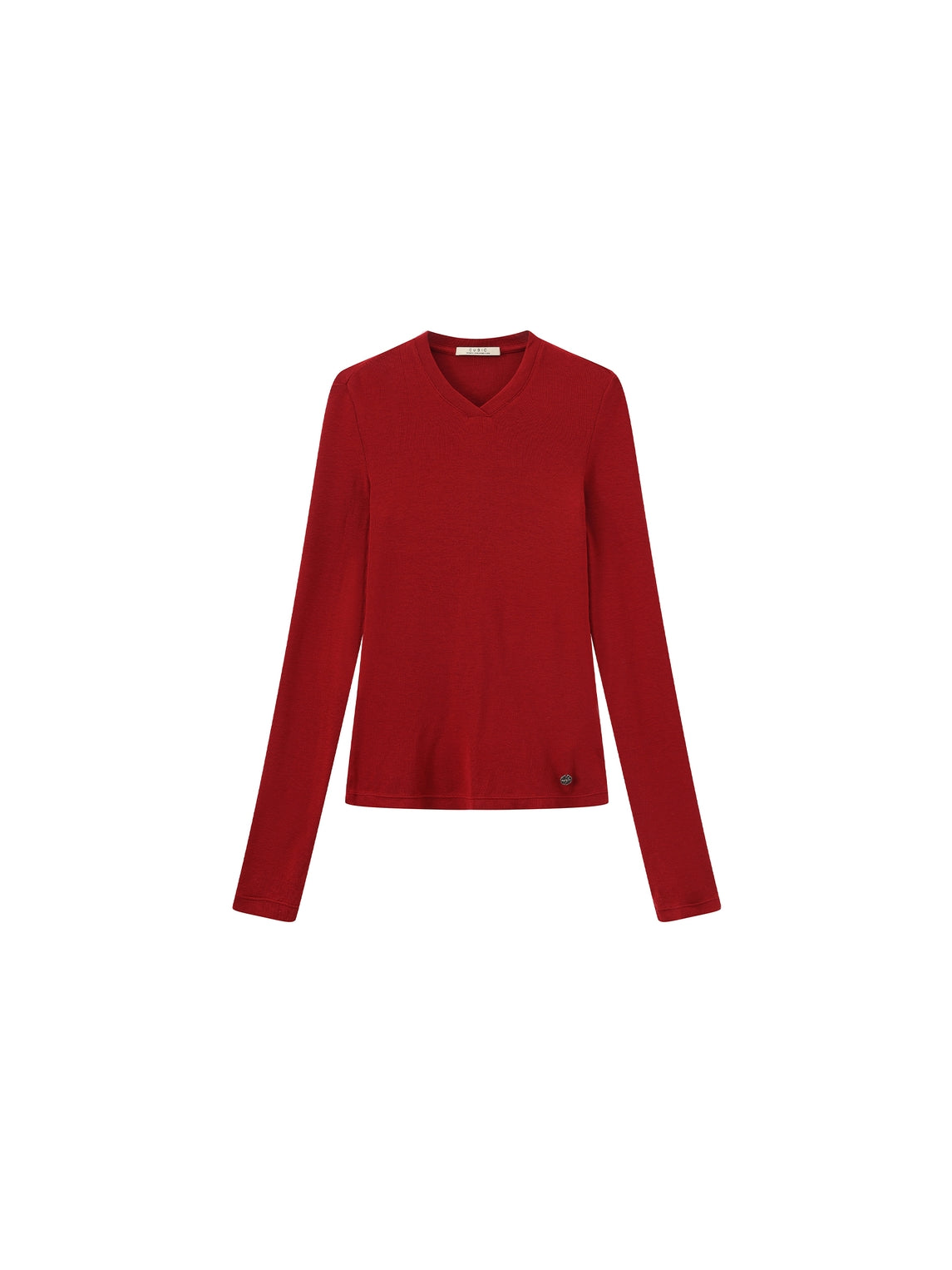 Wool Blend Long Sleeve V Neck Jumper | Red