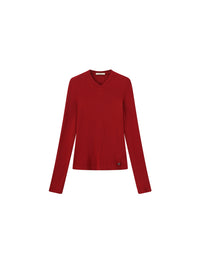 Wool Blend Long Sleeve V Neck Jumper | Red