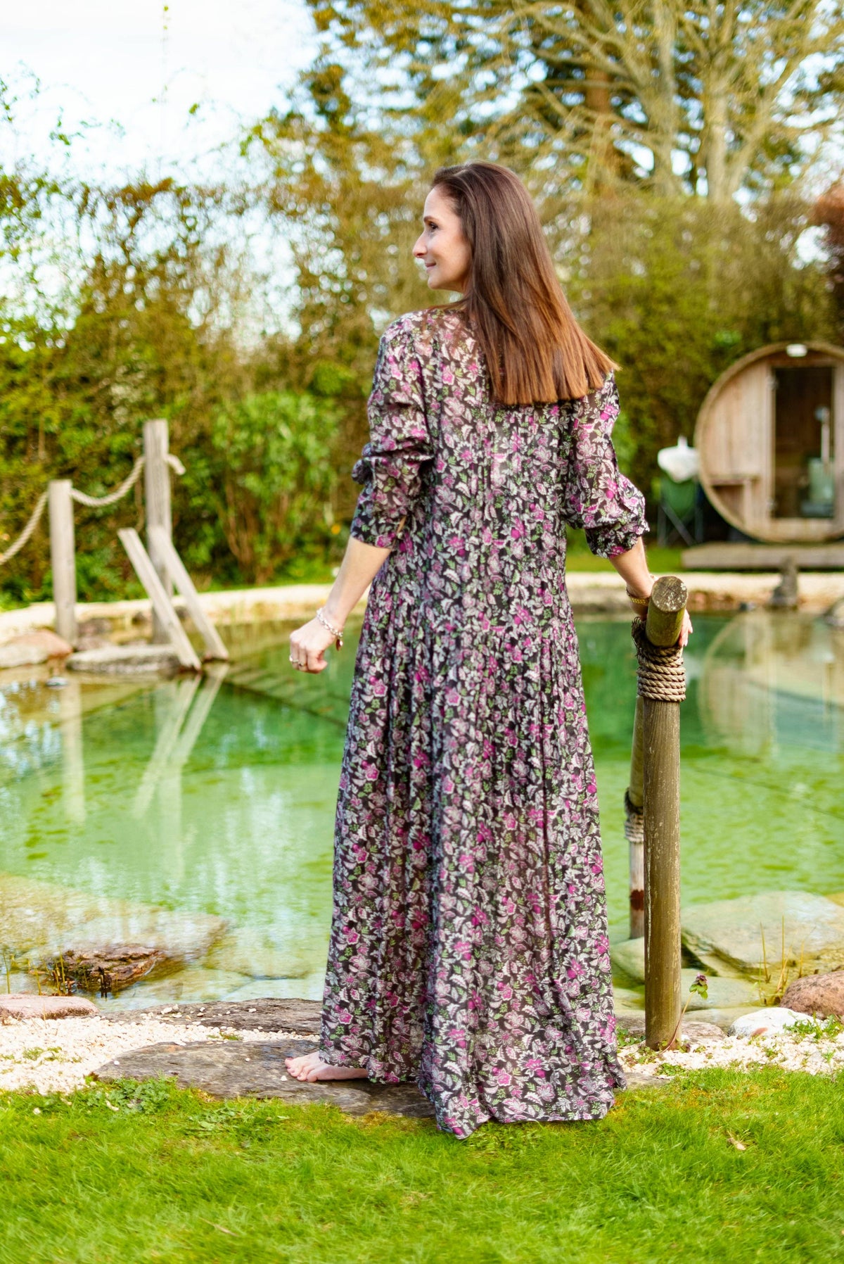 Floral Printed Cotton and Silk Maxi Dress | Black