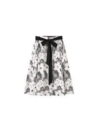 Plaid and Floral A-line Midi Cotton Skirt